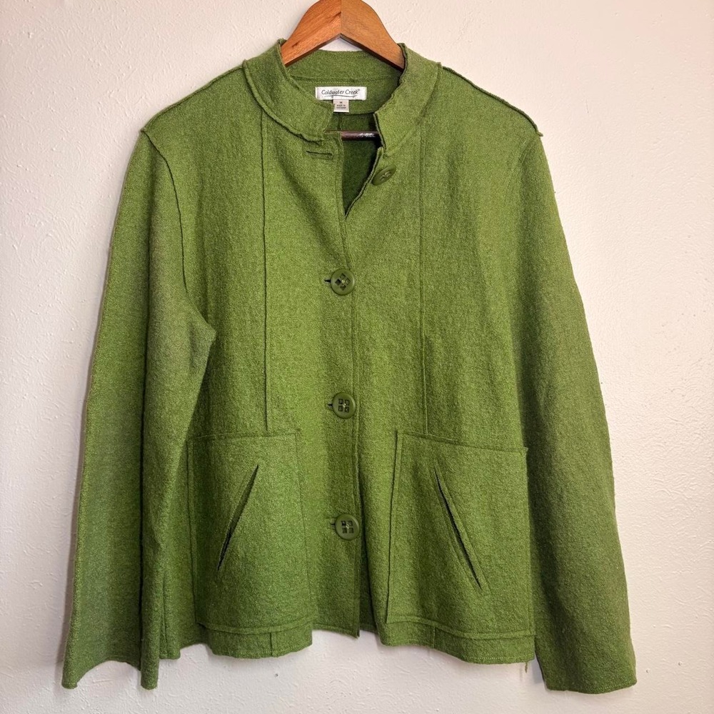 Coldwater Creek Chore Jacket Green Size‎ M Wool Blend Button Up Pockets